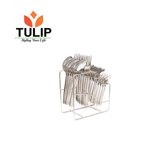 S.S CUTLERY SET (24PCS SET) RECTANGLE STAND-DECORA
