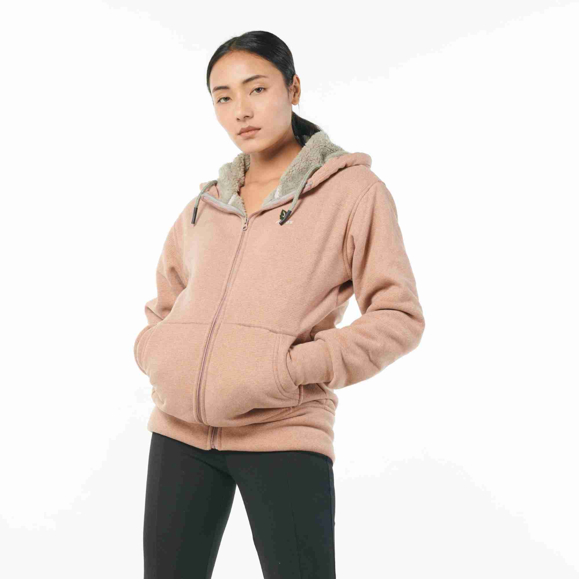 Fuloo's Sherpa Hoodie in Mustard with fleece inside for women