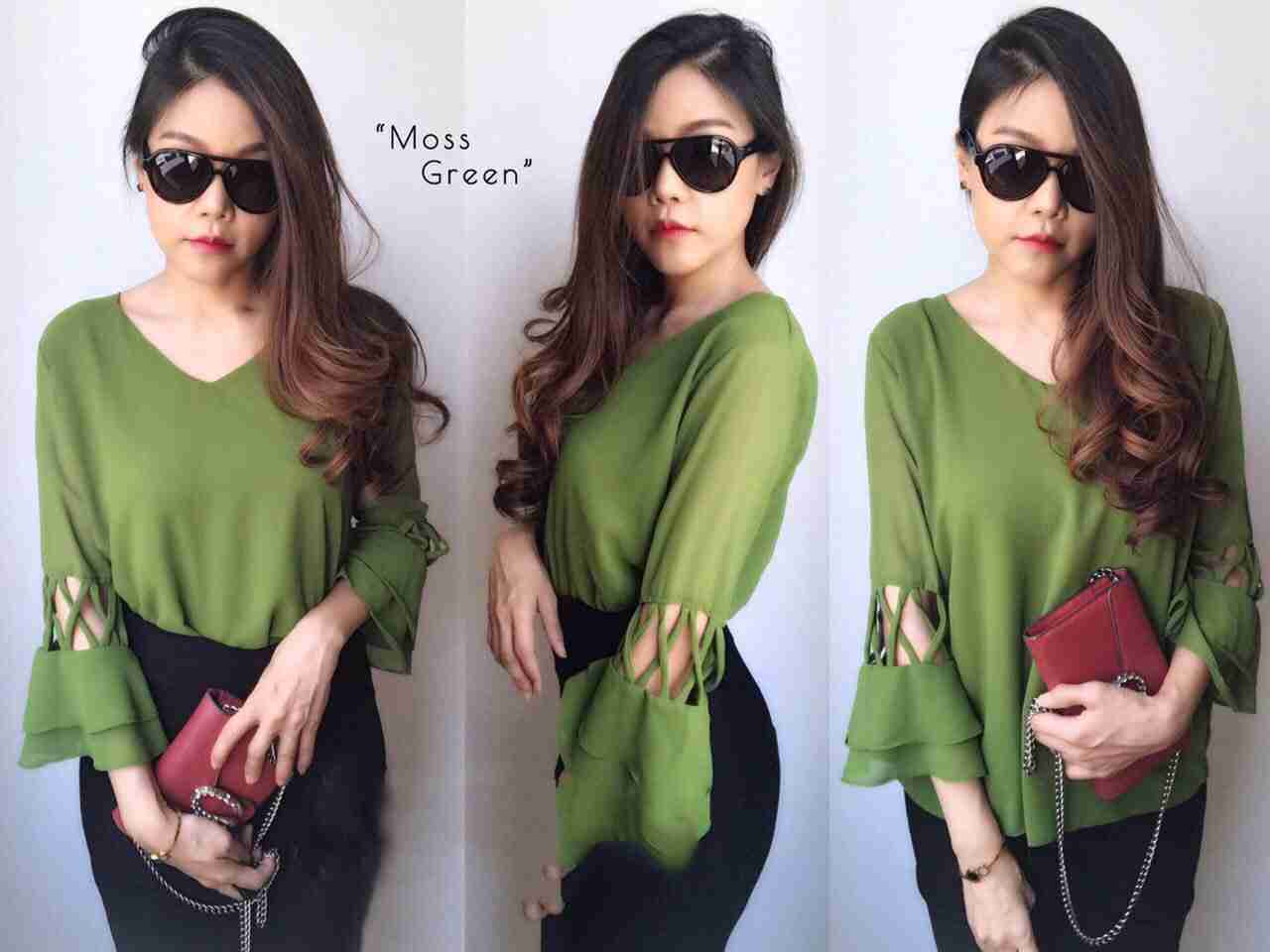 V-Neck Wrist Cross with Tuni Tops   Bell Sleeve Tops For Ladies