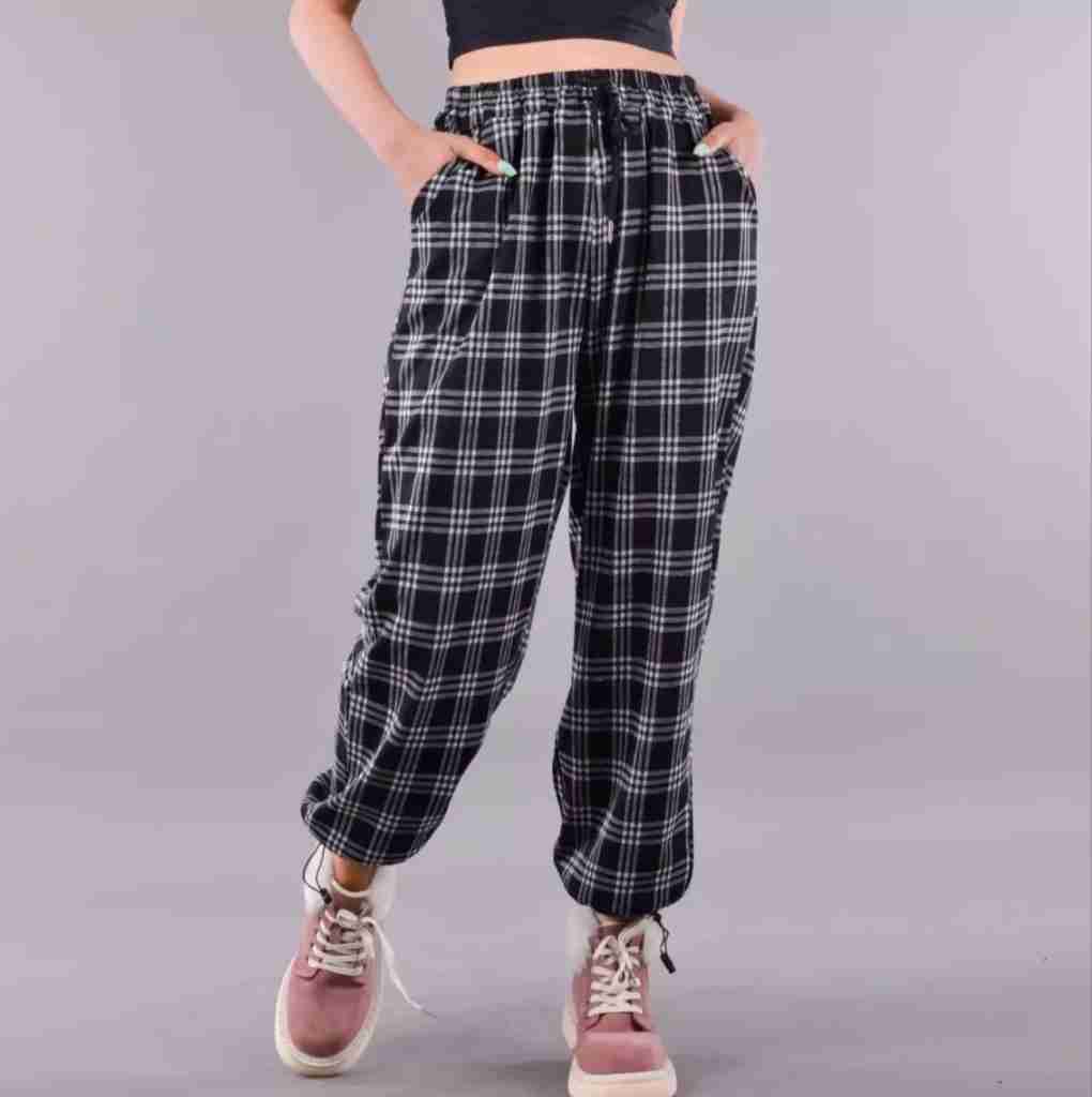 Solid Stylish Checkered Casual Joggers Pants For Women By Arushi