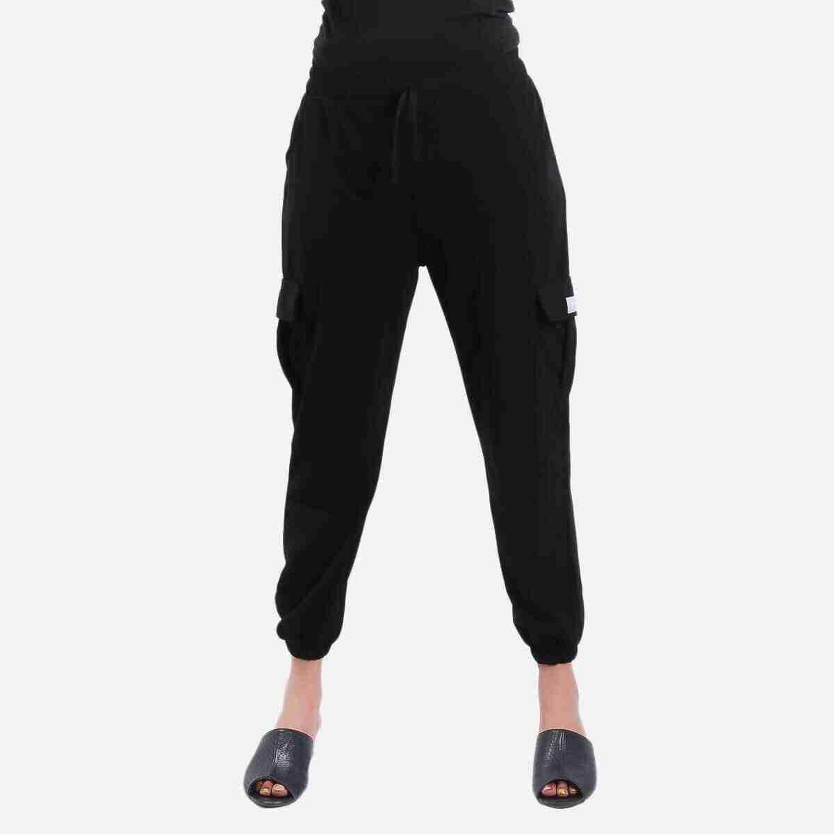 Black Side Pocket Solid Joggers For Women