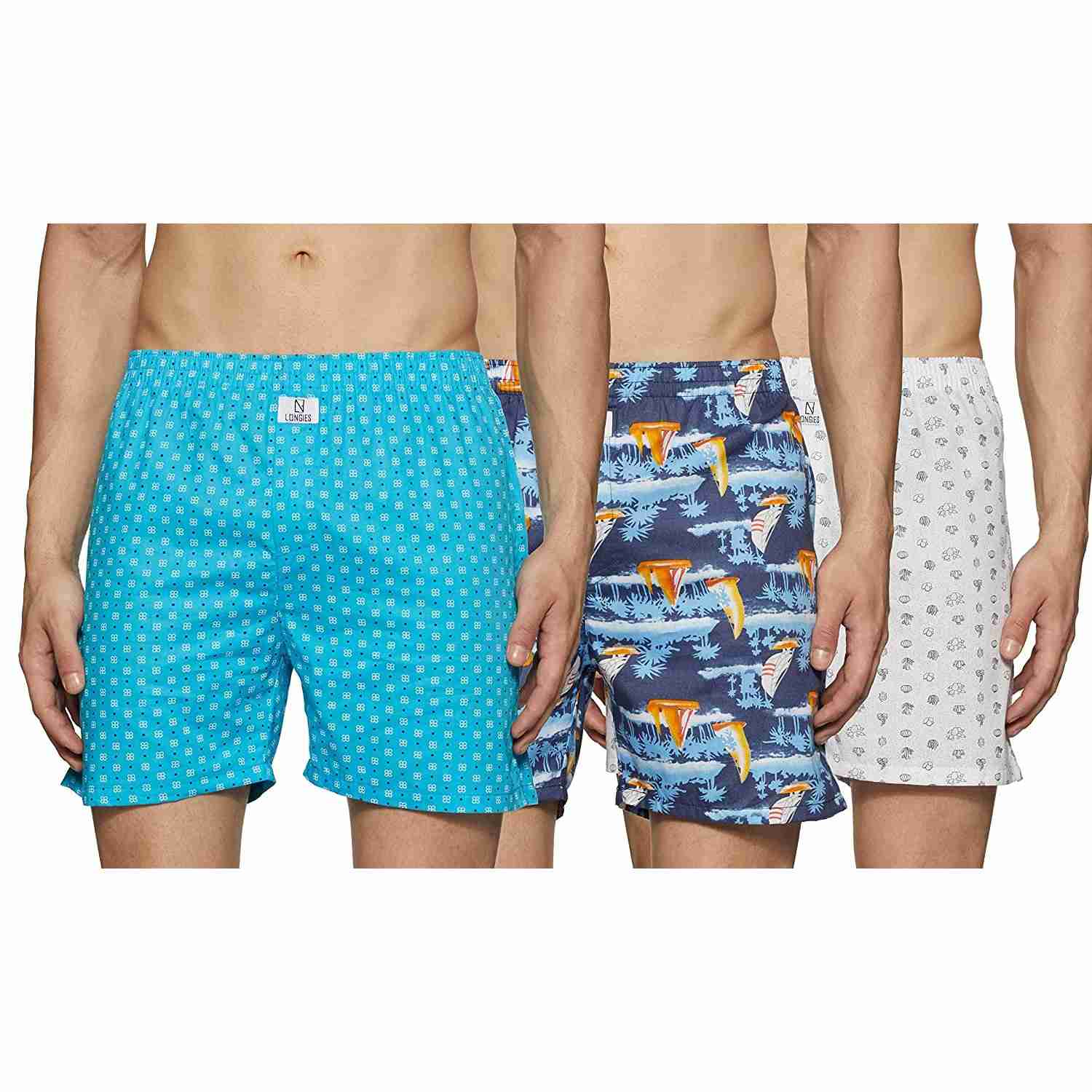 URBAN HUG Men's 100% Cotton Printed Boxers Shorts ( Pack of 3)