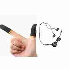 Combo Of Universal Earphone And 2 Pubg Fingers Gloves Compatiable With All Mobile Phone With 3.5MM By Arushi