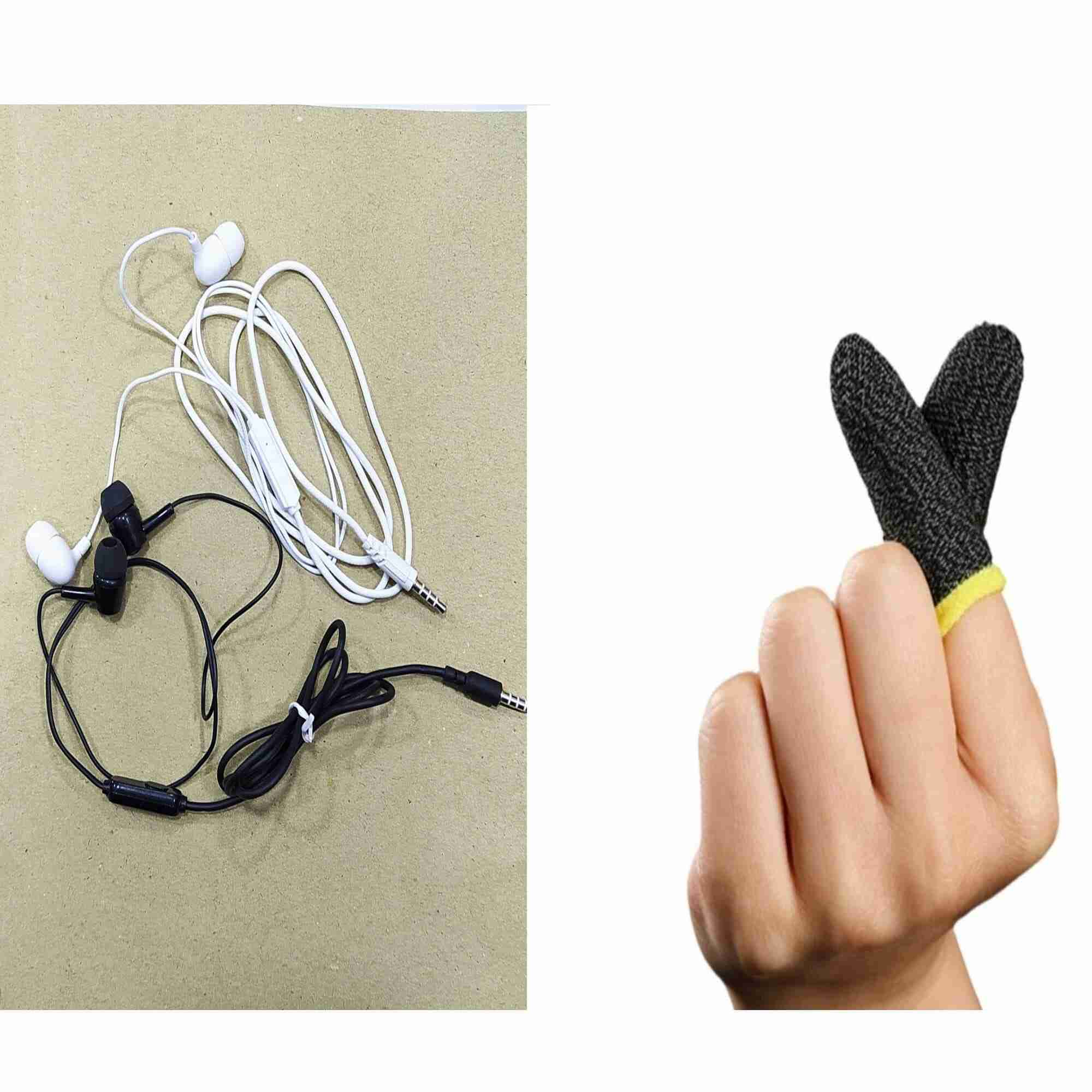 Combo Of Universal Earphone And 2 Pubg Fingers Gloves Compatiable With All Mobile Phone With 3.5MM By Arushi