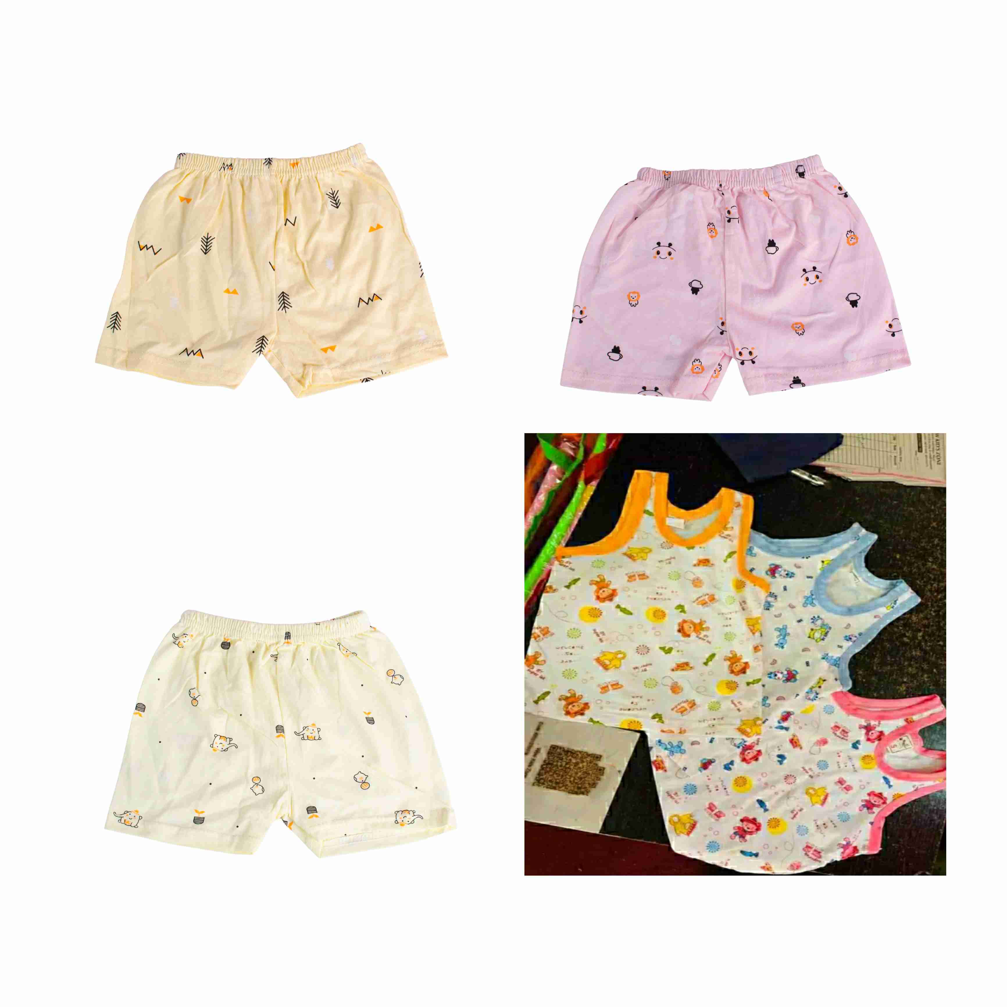 Pack Of 3 Vest 3 Shorts BABY INNER-WEAR SANDO HOSIERY COTTON WITH CARTOON PRINT (Print May Vary) By Arushi