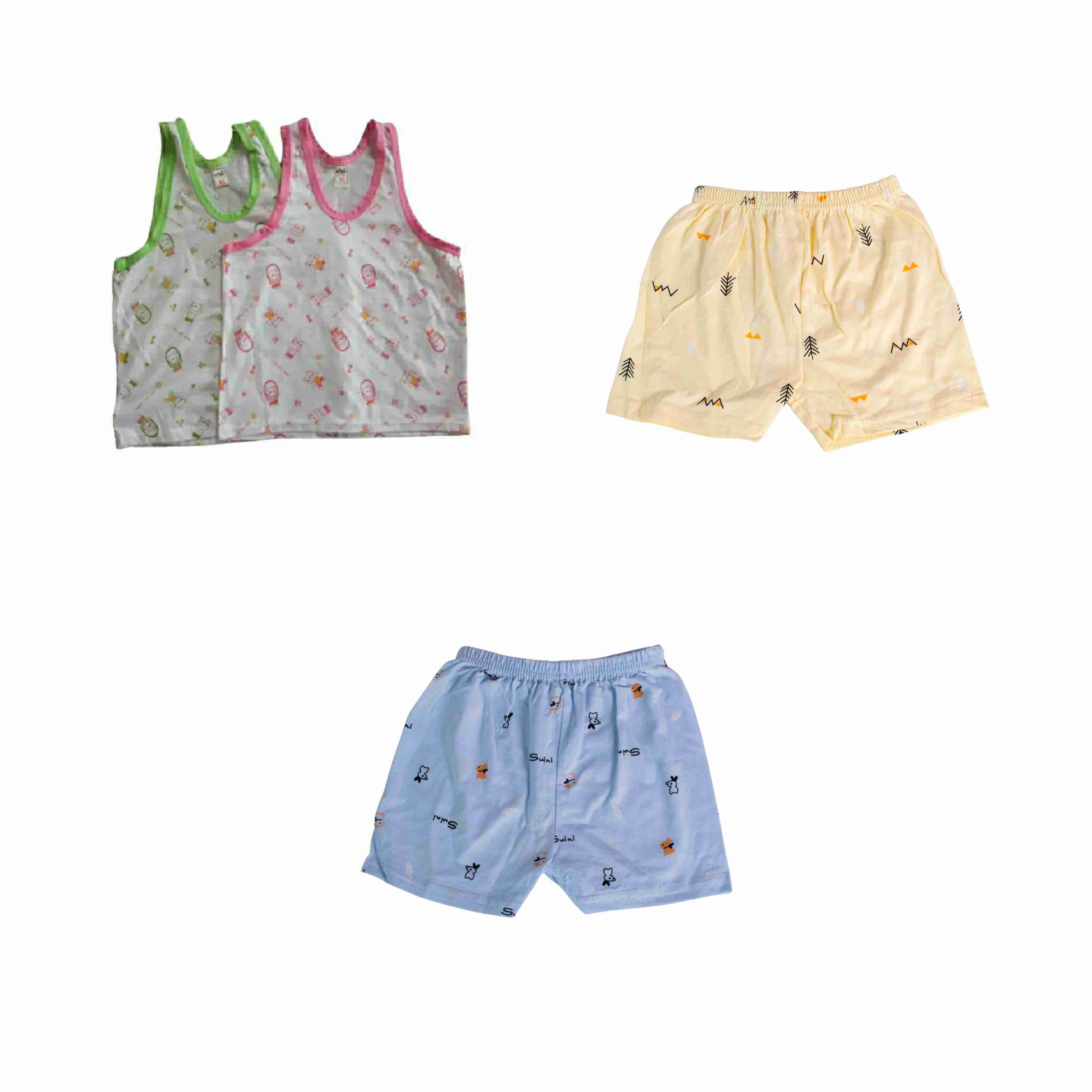 Pack Of 2 Vest 2 Shorts BABY INNER-WEAR SANDO HOSIERY COTTON WITH CARTOON PRINT (Print May Vary) By Arushi