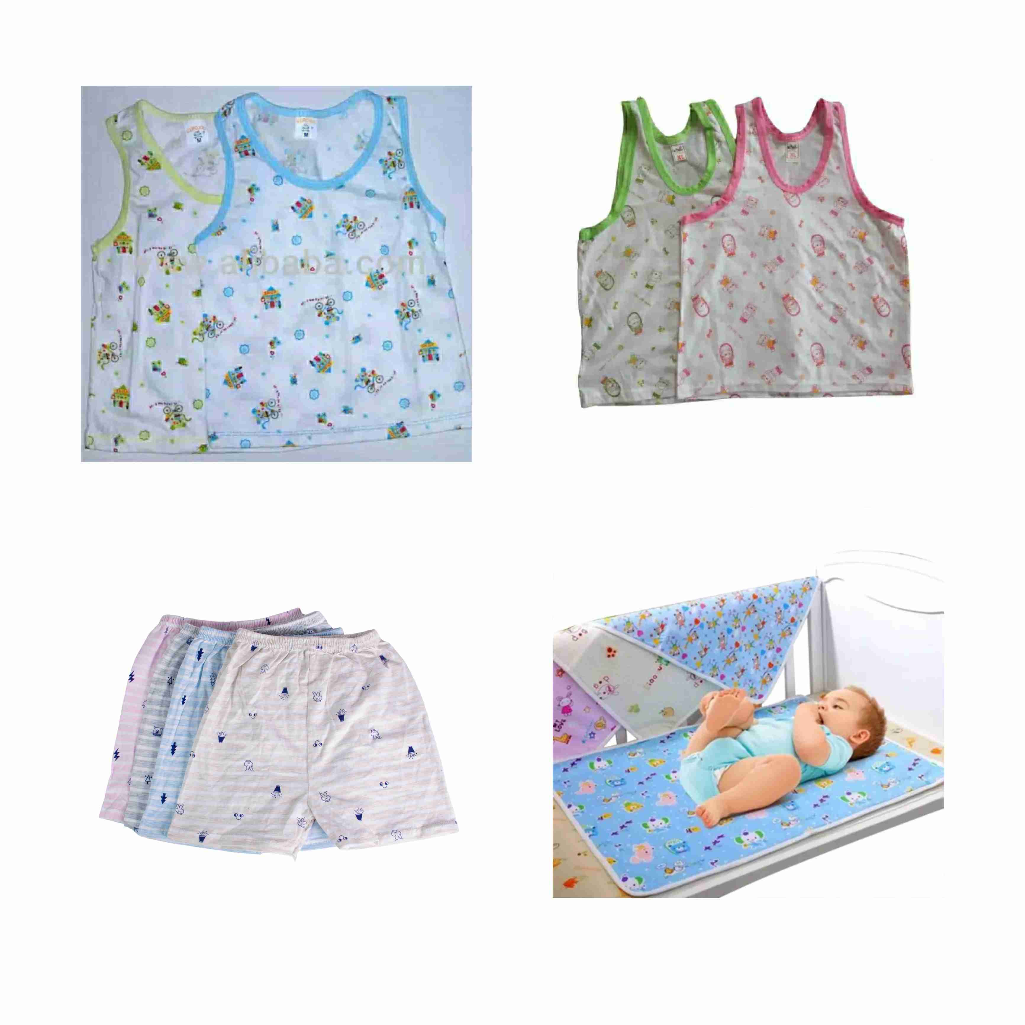 Pack Of 4 Vest 4 Shorts And 1 Piece Baby Urine Mat BABY INNER-WEAR SANDO HOSIERY COTTON WITH CARTOON PRINT (Print May Vary) By Arushi