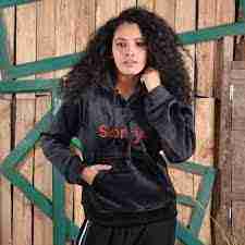 Solid Velvet Pullover Hoodie For Women
