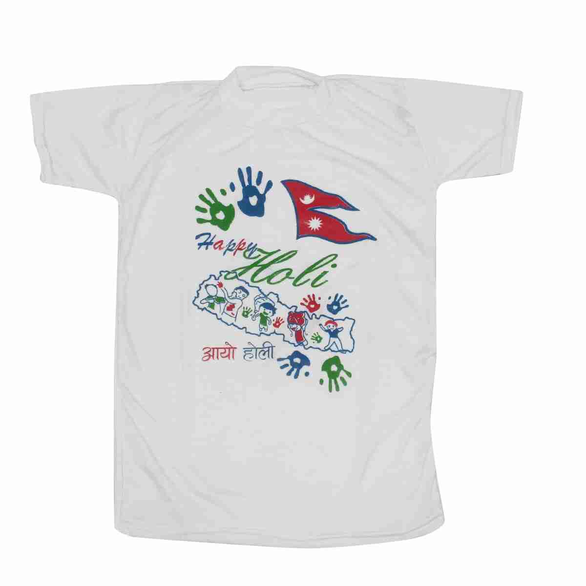 White Happy Holi Printed T-Shirt Kor Kids