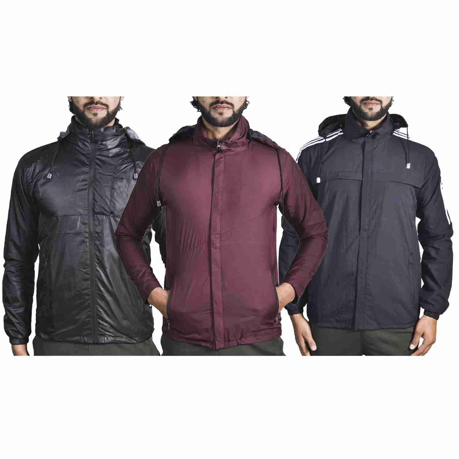 Set Of 3 Waterproof and Windproof Jackets For Men Windcheater Jacket By Arushi