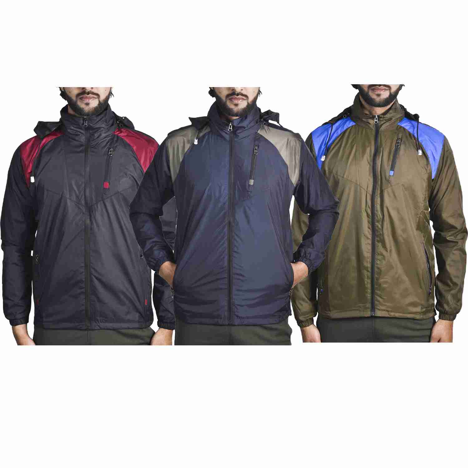 Set Of 3 Waterproof and Windproof Jackets For Men Windcheater Jacket By Arushi