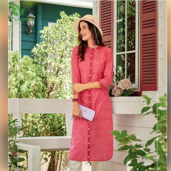 FuLoo's Avenue Pure Cotton Pattern Designer Embroidered Kurti for Women (ONLY KURTI) #04
