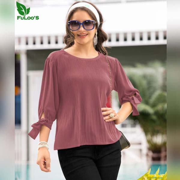 FuLoo's Select Fancy Blended Fabric Tops for Women in Maroon