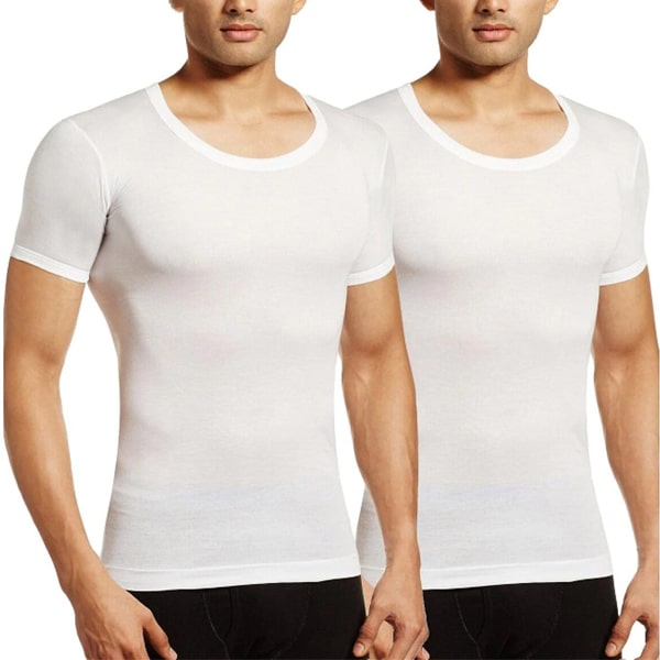 Pack Of 2 Amul Comfy RNS White Half Sleeve Vest For Men