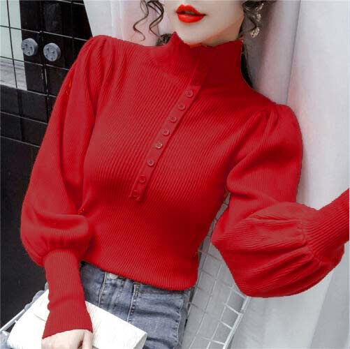 Puff Long Sleeve Turtleneck Women Sweater