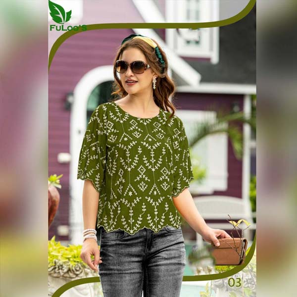 FuLoo's Nirvana Schiffli Designer Tops in Rayon For Women# 03
