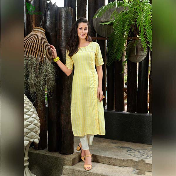 Fizzle Cotton designer Kurti Only #Lime Yellow