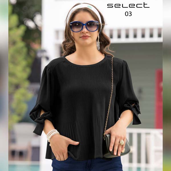 FuLoo's Select Fancy Blended Fabric Tops for Women in Black