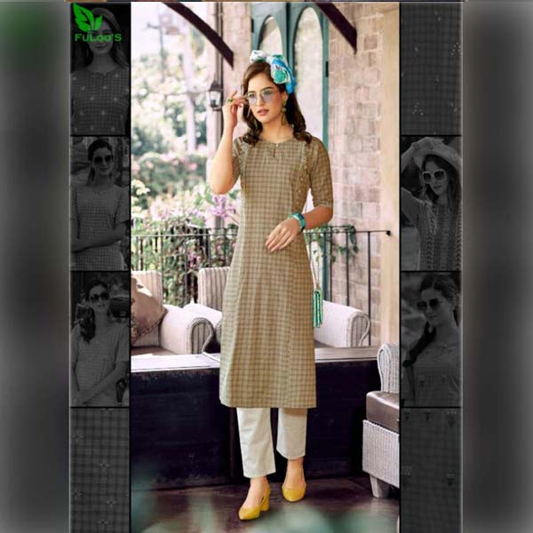FuLoo's Theory Pure Cotton Pattern Designer Embroidered Kurti for Women #07