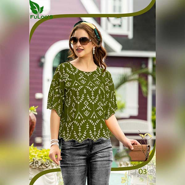 FuLoo's Nirvana Schiffli Designer Tops in Rayon For Women# 04