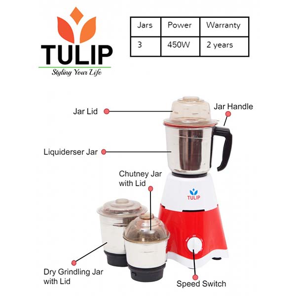TULIP Mixer Grinder SWIFT 3 JAR -550 W