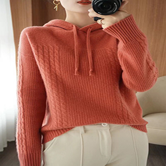 Women's Loose Solid Plain Knitted Pullover Hoodie
