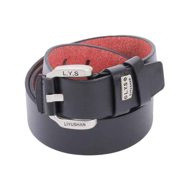 Black Solid Lys Carved Buckle Belt For Men