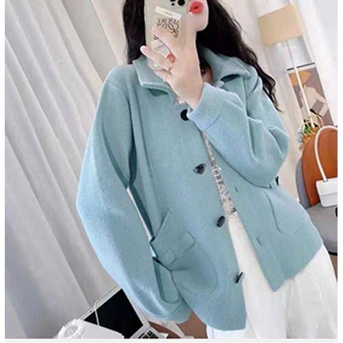 Simple casual Knitted  V-neck Loose Sweater